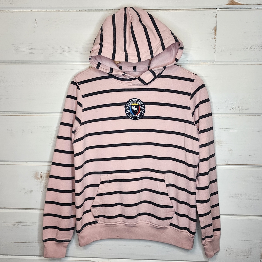 Abercrombie & Fitch Pink and Black Striped Hoodie 13/14